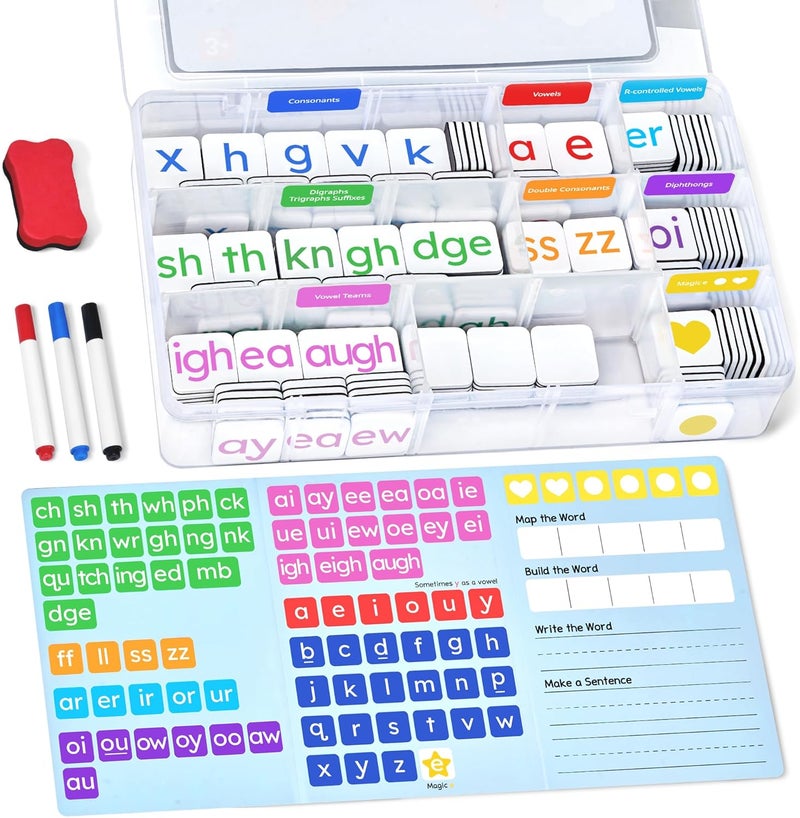 JoyCat 265 Phonics Magnetic Letter Tiles- Hooked on Phonics, ABC Reading Games Set with Word-Building Folder & Storage Case, Letter Sound Alphabet Letters, Preschool Pre k Classroom Materials - Image 1